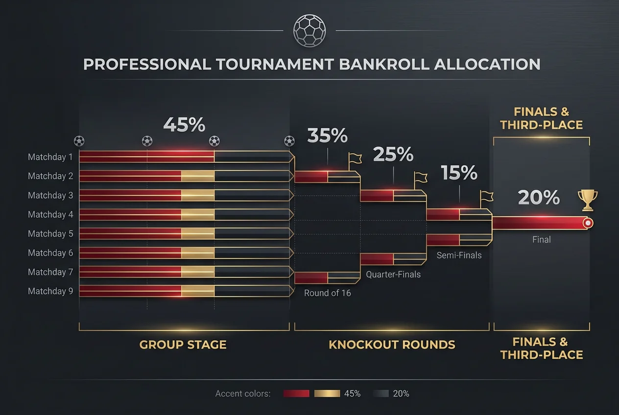 Chart showing bankroll allocation strategy across World Cup 2026 tournament phases