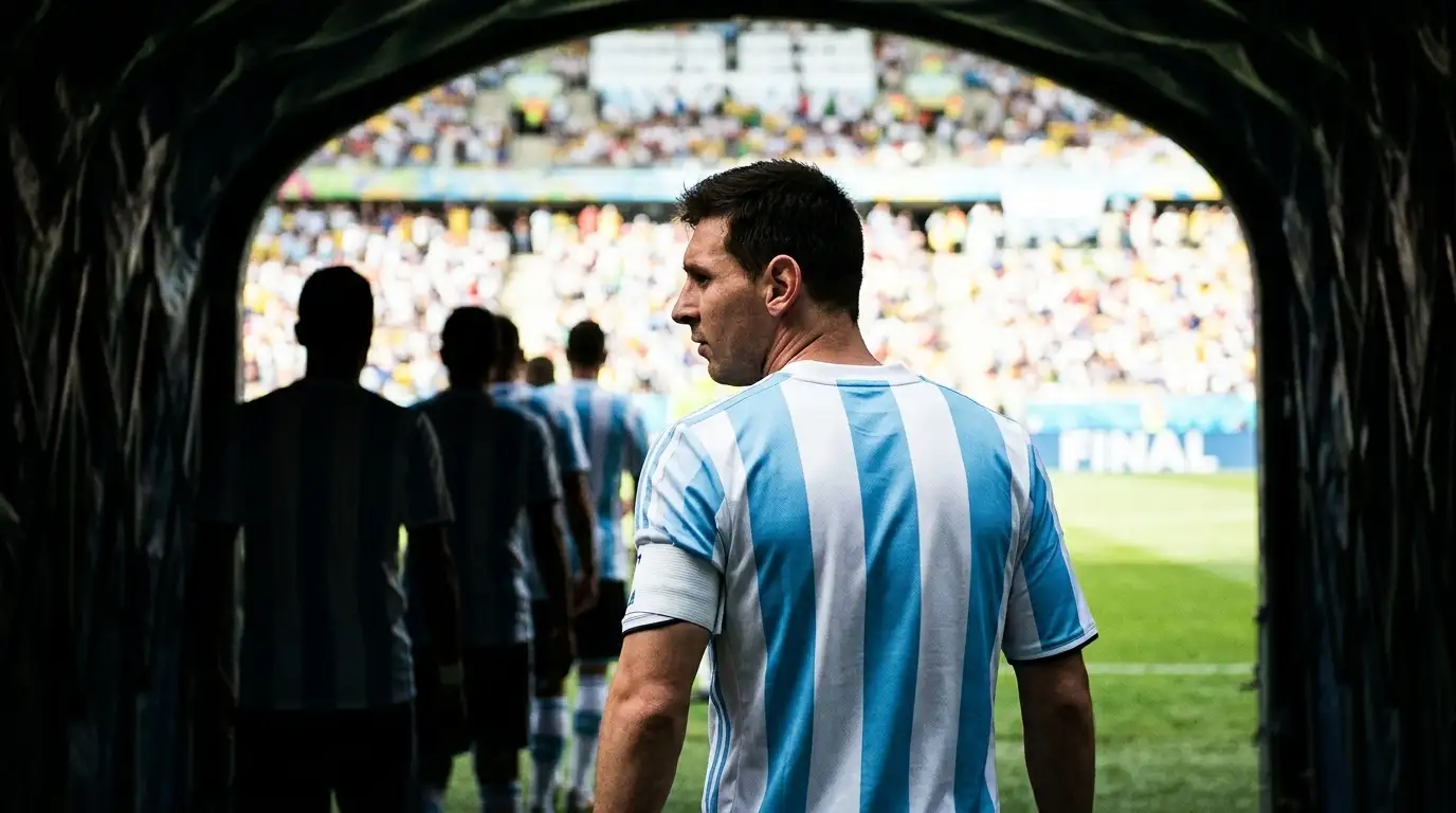 A veteran captain leads his national team out of the tunnel before a World Cup final