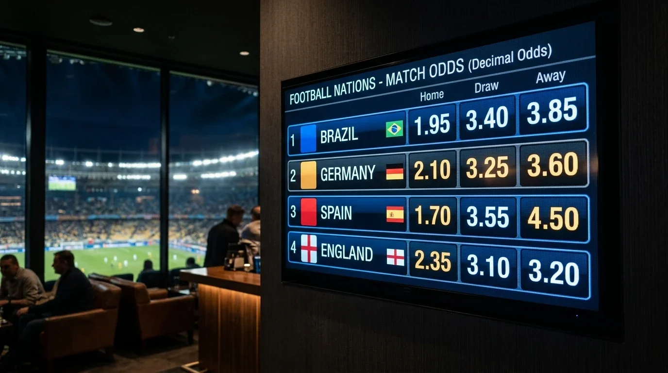 A sportsbook-style odds board showing four national teams for the World Cup 2026 outright winner market