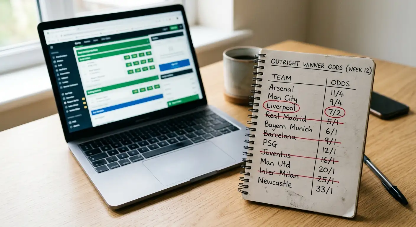 A practitioner's notepad with the World Cup 2026 outright board hand-written and re-ranked, with Germany and Netherlands crossed out and Brazil's new price circled